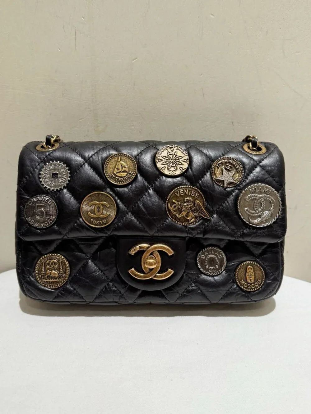 Chanel Classic Flap Medium World Tour Coin Badge Limited Edition Cruise Collecti
